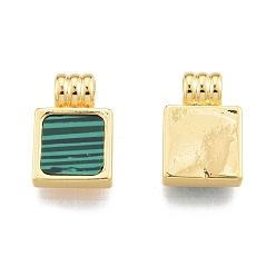 Malachite Synthetic Malachite Charms, with Real 18K Gold Plated Brass Findings, Rectangle, 13.5x9x4mm, Hole: 3mm