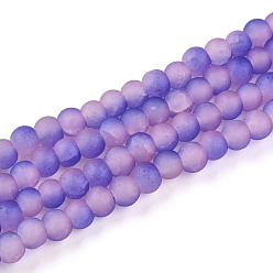 Розовато-лиловый Стеклянные бусины кракле, круглые, два тона, матовые, розовато-лиловый, 4~4.5x3~4 мм, отверстие : 0.9 мм, около 215~221 шт / нитка, 30.31~31.50 дюйм (77~80 см)