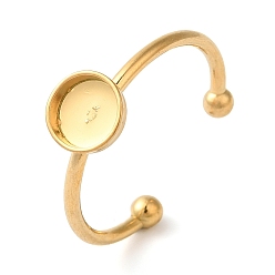 Настоящее золото 18K 304 плоская круглая накладка из нержавеющей стали, компоненты открытого манжетного кольца, ионное покрытие (ip), реальный 18 k позолоченный, лоток : 6 мм, 1.5 мм, регулируемый