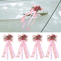 Pink Свадебный автомобильный зеркальный фонарь с цветком и атласной лентой, бантом, розовые, 365x170x53 мм