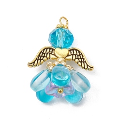 Темно-Голубой Подвески-ангелы из стеклянных бисеров, с крыльями из античного золотого сплава, глубокое синее небо, 26.5x17.5x16.5 мм, отверстие : 3.5x2.5 мм