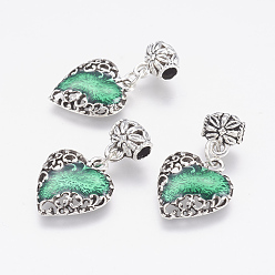 Antique Silver Alloy Pendants, with Enamel, Heart, Antique Silver, 33mm, Hole: 3.5mm