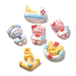 (52) Непрозрачная лаванда Океанская тема, непрозрачная парусная смола, кабошоны с декодированием, форма кошки, якорь и лодка, разнообразные, разноцветные, 20~25x22.5~25.5x7~9 мм