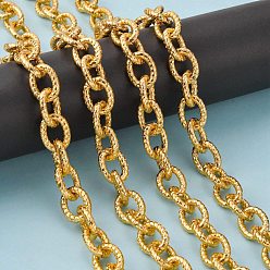Gold Aluminium Cable Chains, Textured, Unwelded, Oval, Gold, 21x16x4mm