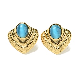 Золотой Серьги с кошачьим глазом, ромбовидное покрытие (ip) 304 нержавеющая сталь для женщин, золотые, 22.5x22.5 мм