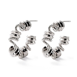 Platinum Twist C-shape Stud Earrings for Her, Half Hoop Earrings, Open Hoop Earrings, Cadmium Free & Lead Free, Platinum, 24x7mm, Pin: 1mm