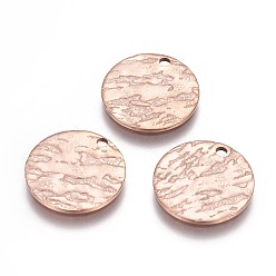 Rose Gold Ion Plating(IP) Stainless Steel Pendants, Flat Round, Rose Gold, 15x1mm, Hole: 1.5mm
