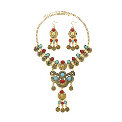 Античное Золото Комплекты из ретро-монет с подвесками и серьгами из искусственной бирюзы, сплав ювелирных изделий, античное золото , 510 мм