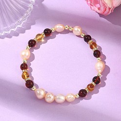 (52) Непрозрачная лаванда Эластичные браслеты для женщин из натурального пресноводного жемчуга и янтаря., круглые и самородки, С немагнитным синтетическим гематитом, разноцветные, внутренний диаметр: 2.13 дюйм (5.4 см)