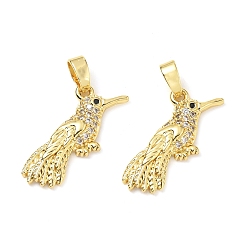 Настоящее золото 18K Латунные микропаве прозрачные подвески с фианитом, без кадмия и без свинца, птица, реальный 18 k позолоченный, 19x12x2.5 мм, отверстие : 5x2 мм