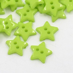 Зелено-Желтый Акриловые кнопки, 2-луночное, окрашенные, звезда, зеленый желтый, 12x2 мм, отверстие : 1 мм