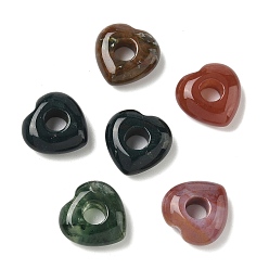 (RRHB277) Кристалл на подкладке из медово-бежевого цвета Природного индийского агата Европейский бисером, сердце крупные бусины отверстие, 15x15~15.5x4.5~5 мм, отверстие : 6 мм