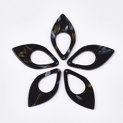 Черный Подвески из ацетата целлюлозы (смолы), лошадиный глаз , чёрные, 44x23x2.5 мм, отверстие : 1.4 мм