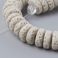 Beige Natural Lava Rock Beads Strands, Dyed, Flat Round/Disc, Beige, 8~8.5x3~4mm, Hole: 2mm, about 62 pcs/Strand, 7.87 inch(20 cm)