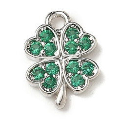Платина Латунные микро проложить кубического циркония прелести, клевер, стойки покрытие, долговечный, без кадмия и без свинца, платина, 11x8x1.5 мм, отверстие : 1.2 мм