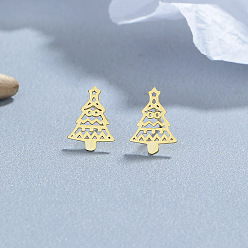 Золотой 925 полые серьги-гвоздики в форме рождественской елки из стерлингового серебра, золотые, 12x9 мм