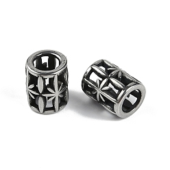 Античное Серебро 304 из нержавеющей стали европейские шарики, бусины с большим отверстием, колонке с цветком, античное серебро, 9x7 мм, отверстие : 4.5 мм