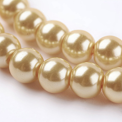 Orange Eco-Friendly Dyed Glass Pearl Round Beads Strands, Grade A, Cotton Cord Threaded, Orange, 6mm, Hole: 0.7~1.1mm, about 72pcs/strand, 15 inch