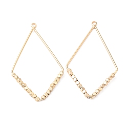 Настоящее золото 18K Латунные подвески с открытой спинкой, без никеля , для diy уф смолы, ромб с кубиками из бисера, реальный 18 k позолоченный, 44.5~45x25~27x2 мм, отверстие : 1.8 мм