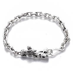 Antique Silver & Platinum Men's Alloy Cable Chain Bracelets, Mouse with Cheese, with S-Hook Clasps, Antique Silver & Platinum, 8-5/8 inch(22cm)