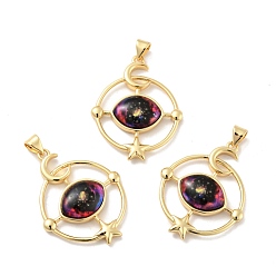 Красный Непрозрачные подвески смолы, с фурнитурой из позолоченной латуни тона 18 k, кольцо с подвеской в виде глаза, без кадмия, без никеля и без свинца, красные, 33x26x7 мм, отверстие : 3x4.3 мм