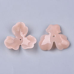 Mixed Color Translucent Acrylic Bead Caps, 3-Petal Flower, Mixed Color, 36x38.5x4mm, Hole: 1.8mm