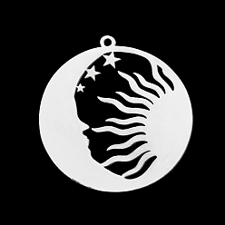 Нержавеющая Сталь Цвет Устойчивые к потускнению 304 подвески из нержавеющей стали, лазерная резка, Вс & луна, цвет нержавеющей стали, 32x30x1 мм, отверстие : 1.5 мм