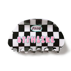 Черный Шотландка узор пвх коготь заколки для волос, с железной фурнитурой, аксессуары для волос для женщин девушки густые волосы, чёрные, 47x86x43 мм