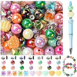 Gemischte Farbe DIY-Sets für Perlenstifte aus Kunststoff, einschließlich runder Acrylperlen, Strass Spacer Perlen Zwischenperlen, Gemischte Farbe, 146x10.5 mm