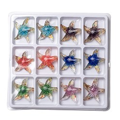 Mixed Color Handmade Lampwork Pendants, Starfish/Sea Stars, Mixed Color, 42x47x13mm, Hole: 7mm, 12pcs/box