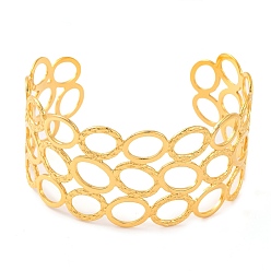 Oval 304 женские браслеты с открытыми манжетами из нержавеющей стали, реальный 18 k позолоченный, полый овал, внутренний диаметр: 2-5/8 дюйм (6.6 см), 34 мм
