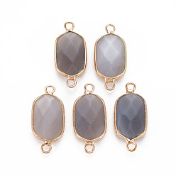 Grey Agate Natural Grey Agate Link Connectors, with Golden Plated Brass Edge and Loop, Faceted, Oval, 29x13x6~7mm, Hole: 2mm