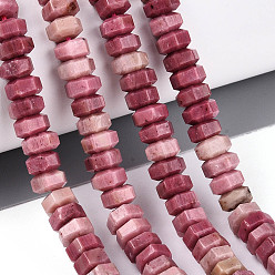 Родонит Природные родонит бисер нитей, граненые, шестиугольник, 6.5~7x3~3.5 мм, отверстие : 0.8~1 мм, около 109~113 шт / нитка, 14.76~15.16 дюйм (37.5~38.5 см)