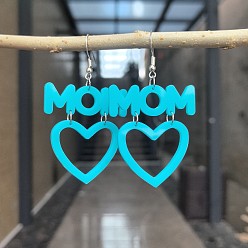 Темно-Голубой Акриловые серьги-подвески ко Дню матери, сердце со словом мама, платина, глубокое синее небо, 69x41 мм