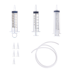 Clear Plastic Irrigation Feeding Syringe, Hollow Pipe PVC Tubular Rubber Cord and Tapered Tips Dispensing Needles, Clear, 200x130x80mm