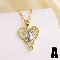 Virgin Подвеска в виде сердца из латуни с микропаве из прозрачных кубических цирконий, двухцветная., реальный 18 k позолоченный, девственница, 17.32 дюйм (44 см)