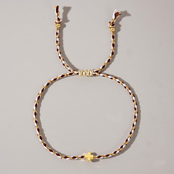 Кокосово-Коричневый Регулируемые латунные браслеты из плетеных бусин ко Дню матери, плетеные браслеты из волоконного шнура для женщин, крестик, золотые, кокосового коричневый, 11.02 дюйм (28 см)