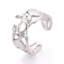 Нержавеющая Сталь Цвет 304 открытые кольца-манжеты из нержавеющей стали для женщин, краб, рыба и моллюск, цвет нержавеющей стали, 11.5 мм, размер США 7 1/4 (17.5 мм)