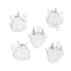 Посеребрённый Оправа в форме сердца из латуни с пришивными зубцами, настройки когтей для остроконечных страз, без кадмия и без свинца, 925 серебро покрытием, 10.5x8x5.5 мм, отверстие : 1 мм, Размер лотка: 7x7 мм