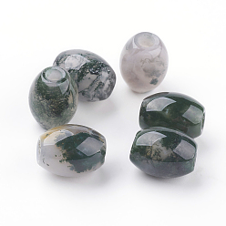Moos Achat Natürliche europäische Perlen, europäischen Stil, Fass, 16x13 mm, Bohrung: 4 mm