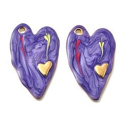 Фиолетовый 304 нержавеющей стальной эмали подвески, сердце, ионное покрытие (ip), реальный 18 k позолоченный, фиолетовые, 37.5x24x2.5 мм, отверстие : 3 мм
