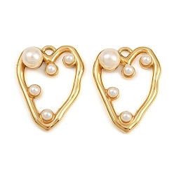 Морская Ракушка 304 подвески из нержавеющей стали, сердце, с abs имитационными жемчужными бусинами , вакуумное покрытие pvd, реальный 18 k позолоченный, цвет морской раковины, 25.5x19.5x7.5 мм, отверстие : 1.8 мм