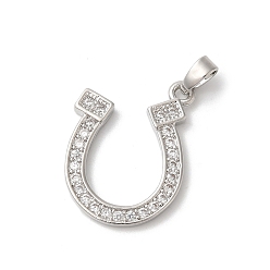 Платина Подвески из латуни с покрытием из прозрачного кубического циркония, долговечный, без свинца и без кадмия, Буква U, платина, 28x16x2 мм, отверстие : 4x2.5 мм