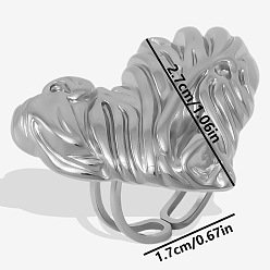 Нержавеющая Сталь Цвет 304 Кольцо-манжета в форме сердца из нержавеющей стали для женщин, регулируемое нерегулярное открывающееся кольцо, цвет нержавеющей стали, внутренний диаметр: 17 мм