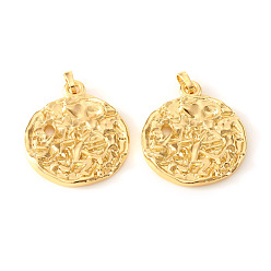 Стрелец Латунные подвески, , плоский круглый с созвездием / знак зодиака, реальный 18 k позолоченный, Стрелец, 31.5~34x28~29x3~4 мм, отверстие : 6x4 мм