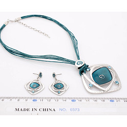 Темный Голубой Комплекты из ромбовидных эмалевых серег-гвоздиков и ожерелий с подвесками, темные голубые, 450~460 мм