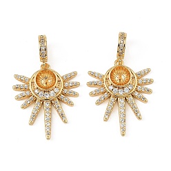 Настоящее золото 18K Латунь микропаве из кубического циркония, луна, за половину пробурено бисера, реальный 18 k позолоченный, 28.5 мм, штифты : 0.5 мм