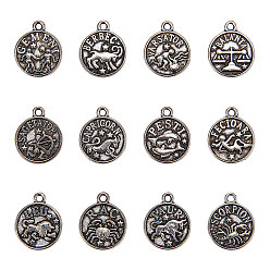 Античное Серебро Подвески из сплава в тибетском стиле, плоские круглые с созвездием, античное серебро, 14.5x12x2 мм, отверстия : 1.4 mm , 60 шт / комплект