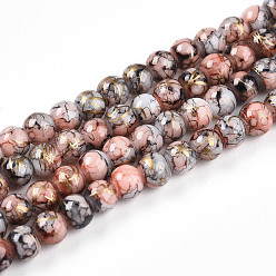 Шоколадный Выпечки нарисованных стеклянных бусин прядей, волочильных стиле, круглые, цвет шоколада, 4~4.5 мм, отверстие : 0.8 мм, около 201~209 шт / нитка, 31.10~32.28 дюйм (79~82 см)