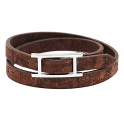 Coconut Brown Adjustable Imitation Leather Double Wrap Bracelets, with Alloy Magnetic Clasps, Coconut Brown, 15.15 inch(38.5cm), 7mm
